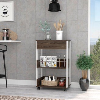 EDWINRAY Dering Kitchen Cart with One Drawer & Two Open Shelves, Rustic Modern Furniture with Four Casters