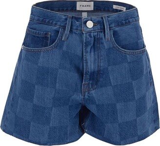 Checked Denim Shorts