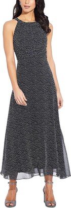 Petites Womens Chiffon Polka Dot Maxi Dress