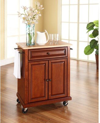 Crosley Furniture Natural Wood Classic Cherry Finish Top Portable Kitchen Cart and Island