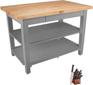 C4836 48x36 Butcher Block W/ 2 Shevles, Caster & Henckels Knife Set