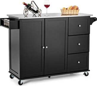 Kitchen Island 2-Door Storage Cabinet Stainless Steel Top