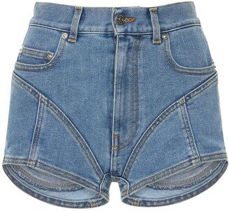 Contrast high waist cotton denim shorts