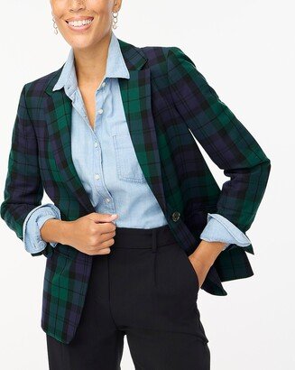 Women's Petite Black Watch Plaid One-Button Blazer