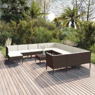 13 Piece Patio Lounge Set with Cushions Poly Rattan Brown - 23.6 x 23.6 x 13.8