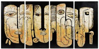 Totem poles Mixed Media Iron Hand Painted Dimensional Wall Art, 32 x 16 x 1.6