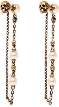 Pearl Skull Drop Chain Earrings