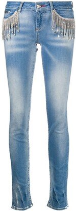 Crystal-Fringe Slim-Fit Jeans-AA