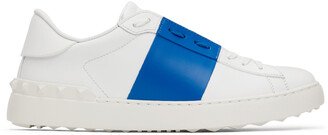 White & Blue Calfskin Open Sneakers