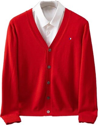 Generic Autumn and Winter Men's Wool Cardigan Sweater Men's Solid Color Sweater Red XXXL