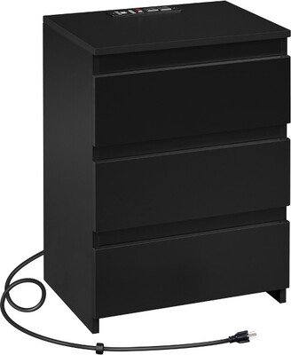 Simple 3-Drawer Vertical with 3 Drawers and Charging Station, Black