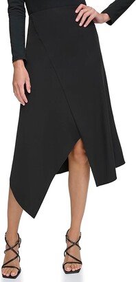 Asymmetric Hanky Hem Long Skirt (Black) Women's Skirt