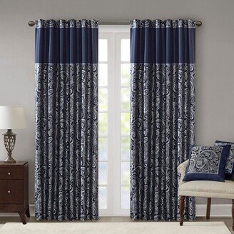 Gracie Mills Aubrey Jacquard Panel Curtain Pair Navy 108 Panel