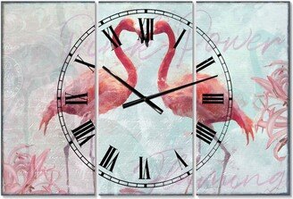 Designart Flamingo Power Oversized Cottage 3 Panels Wall Clock - 38 x 38 x 1