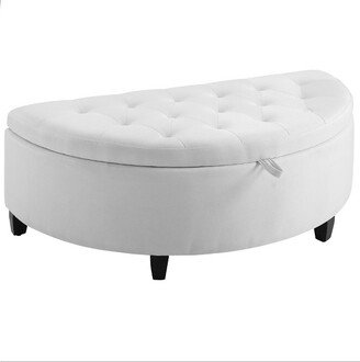 HOMCOM Half Moon Modern Luxurious Polyester Fabric Storage Ottoman Bench with Legs Lift Lid Thick Sponge Pad for Living Room, Entryway, Bedroom, White