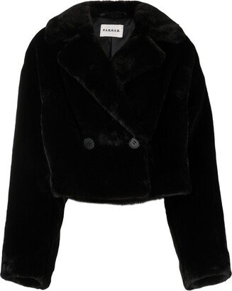 Double-Breasted Cropped Faux-Fur Jacket