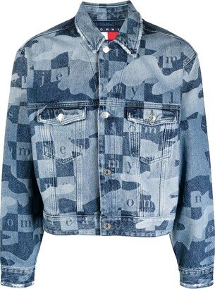 Check-Pattern Denim Jacket-AA