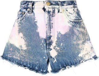 Bleach-Wash Denim Mini Shorts