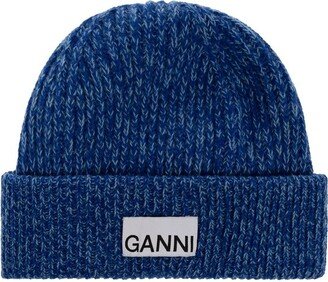 Logo-Patch Turn-Up Hem Ribbed Beanie-AA