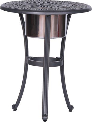 Aoolive Outdoor Patio Aluminum Round Bistro Table,Coffee Table with Ice Bucket