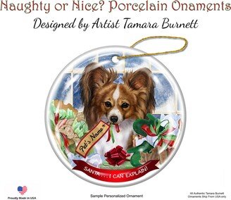 Papillion Sable & White Porcelain Ornament Pet Gift Santa.. I Can Explain' For Christmas Tree & Year Round, Personalized