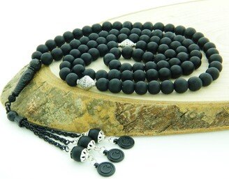 Natural Dull Onyx Gemstone 99 Beads Islamic Prayer Beads Misbaha Tesbih 123019 Tespih, Islamic Rosary