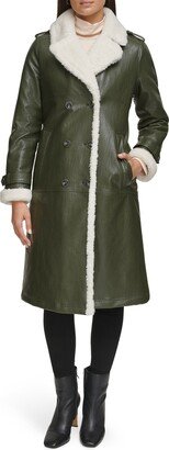 Faux Shearling & Faux Leather Trench Coat