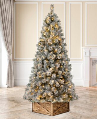 7.5' Pre-Lit Snow Flocked Artificial Spruce Christmas Tree with 650 Warm Lights