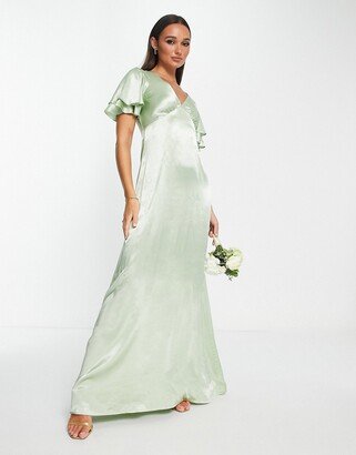 vera blend bridesmaid heart cut out back midi dress in sage - LGREEN