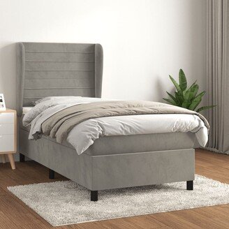 Box Spring Bed with Mattress Light Gray Twin Velvet