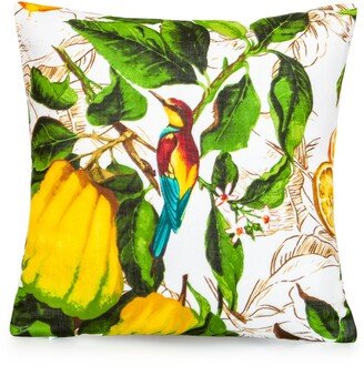 Tropical Green, Yellow, Bird, Lemon Tree Decorative Pillow Cover. Accent Throw Pillow, Home Decor.