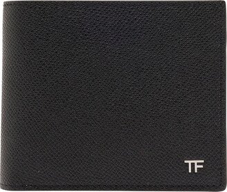 Black Bi-fold Wallet With Tf Logo In Grainy Leather Man