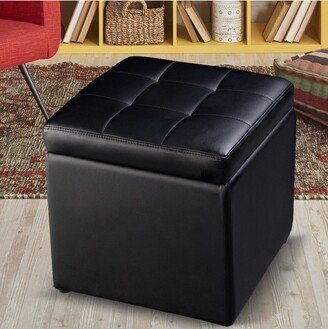 16''Cube Ottoman Pouffe Storage Box Lounge Seat Footstools with Hinge Top black