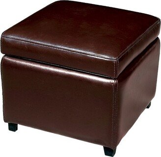 Full Leather Small Storage Cube Ottoman Dark Brown