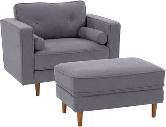 2pcs Mulberry Fabric Upholstered Modern Accent Chair and Ottoman Set Gray