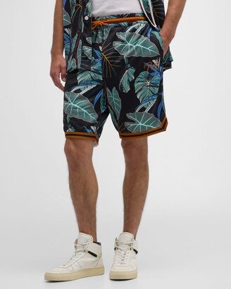 Men's Leaf-Print Jersey Athletic Shorts