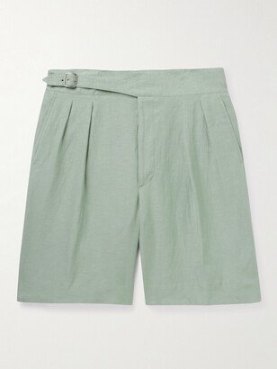 Byron Straight-Leg Pleated Silk and Linen-Blend Shorts