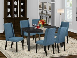 7 Piece Dinette Set- a Rectangle Dining Room Table and 6 Linen Fabric Parson Chairs,