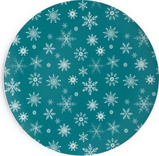 Salad Plates: Snowflakes On Emerald Salad Plate, Green