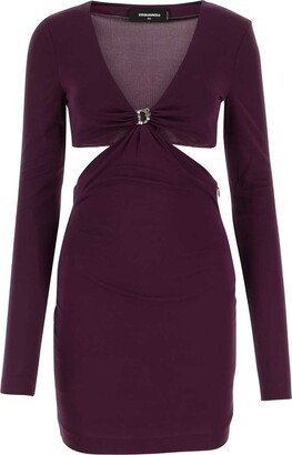 Cut-Out Long-Sleeved Mini Dress-AA