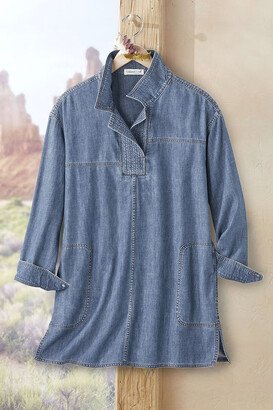 Women's Behind the Seams Oversized Denim Shirt - Medium Wash - PS - Petite Size