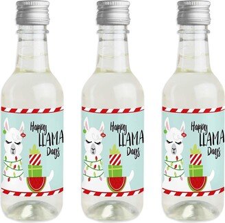 Big Dot Of Happiness Fa La Llama - Mini Wine Bottle Label Stickers Christmas Party Favor Gift - 16 Ct