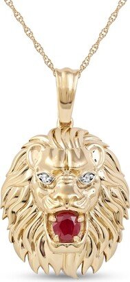 Men's Lab-Created Ruby and Diamond Accent Lion's Head Pendant in 10K Gold - 22