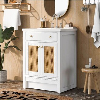 24 Bathroom Vanity with Single Undermount Sink, Combo Storage Cabinet with Pull-out Footrest White