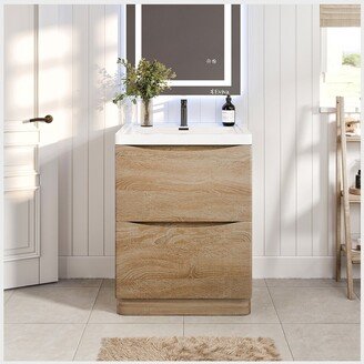 Smile White Oak 24-inch Modern Free-standing Bathroom Vanity Set with Integrated White Acrylic Sink