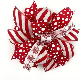 Red & White Christmas Bow For Wreaths Or Lanterns Tree Bow, Party Decor, Front Door Hanger Outdoor