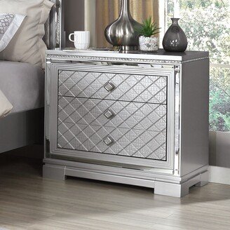 Seleena Glam Silver Wood 3-Drawer Nightstand with USB Charger