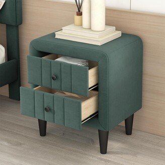 EDWINRAY Modern Upholstered Wooden Nightstand with 2 Drawers, Velvet Bedside End Table with Knobs, Green