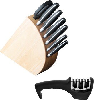 Forged 9Pc Stainless Steel Cutlery Set, Wood Block, Sharpener