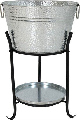Sunnydaze Decor Sunnydaze Pebbled Texture Galvanized Steel Ice Bucket Beverage Holder and Cooler with Stand and Tray